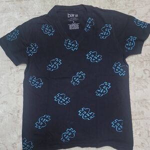 Bar III Boy's Black Tee with Blue Dollar Sign Pattern